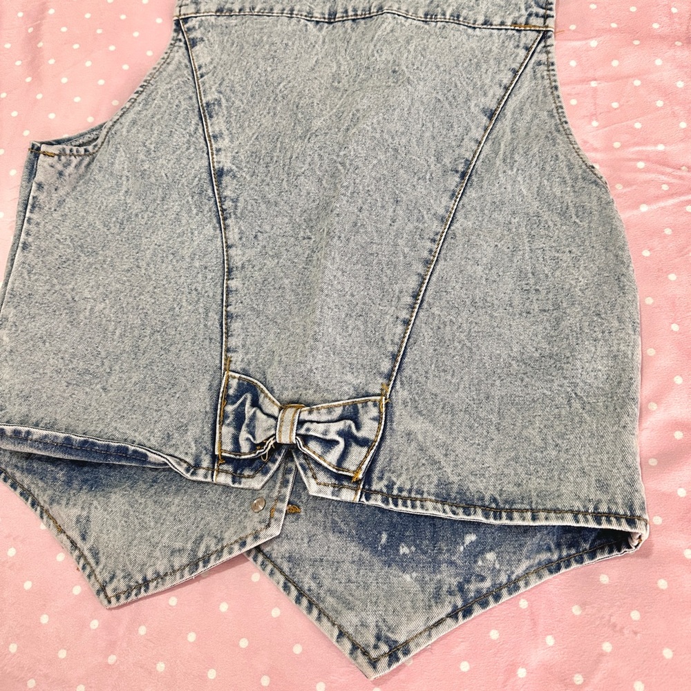 VTG 80s 90s Jordache Denim Vest with Bows - Picture 16 of 16